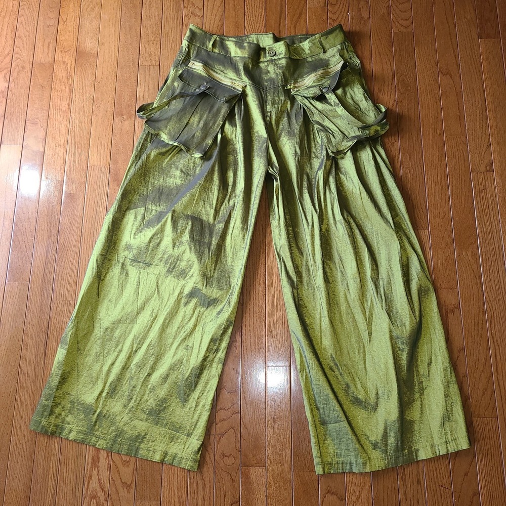 Green‎ Iridescent Wide Leg Cargo Pant Avant Garde Women XXL Street Party - Picture 5 of 11